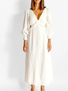 Peony Magnolia Open Back Ruffle Midi Dress organic cotton Long Sleeve Size 12